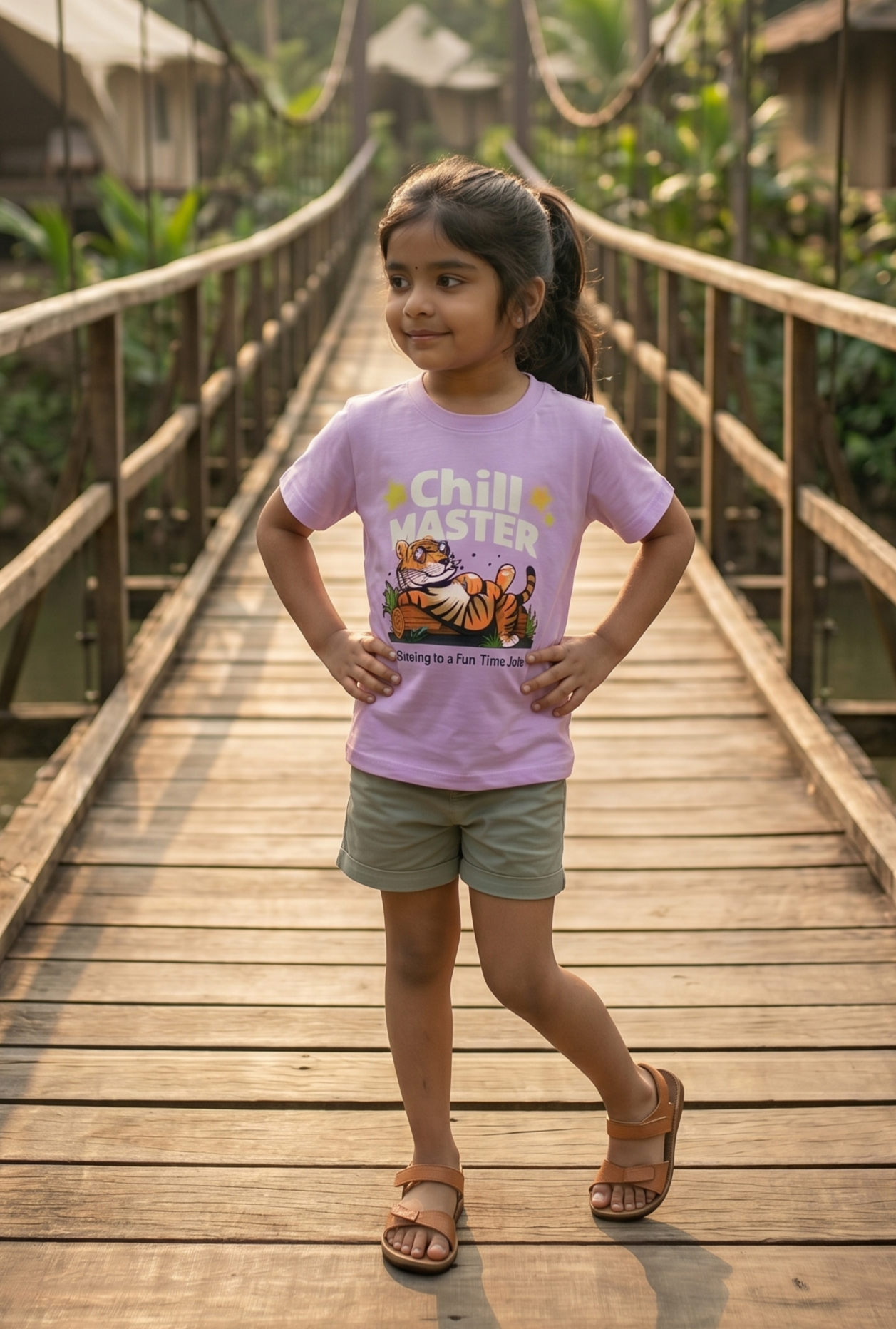 Chill Tiger Lavender Graphic T-Shirt for Kids