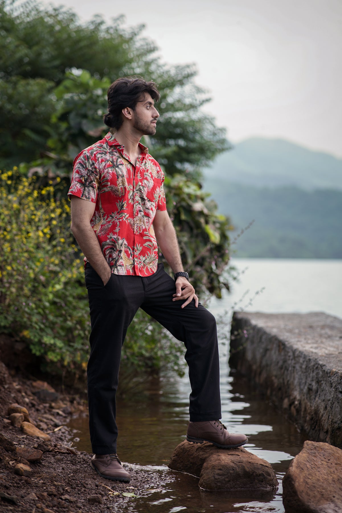 Theo- Woodland Escape Cotton Slub Trousers | Black