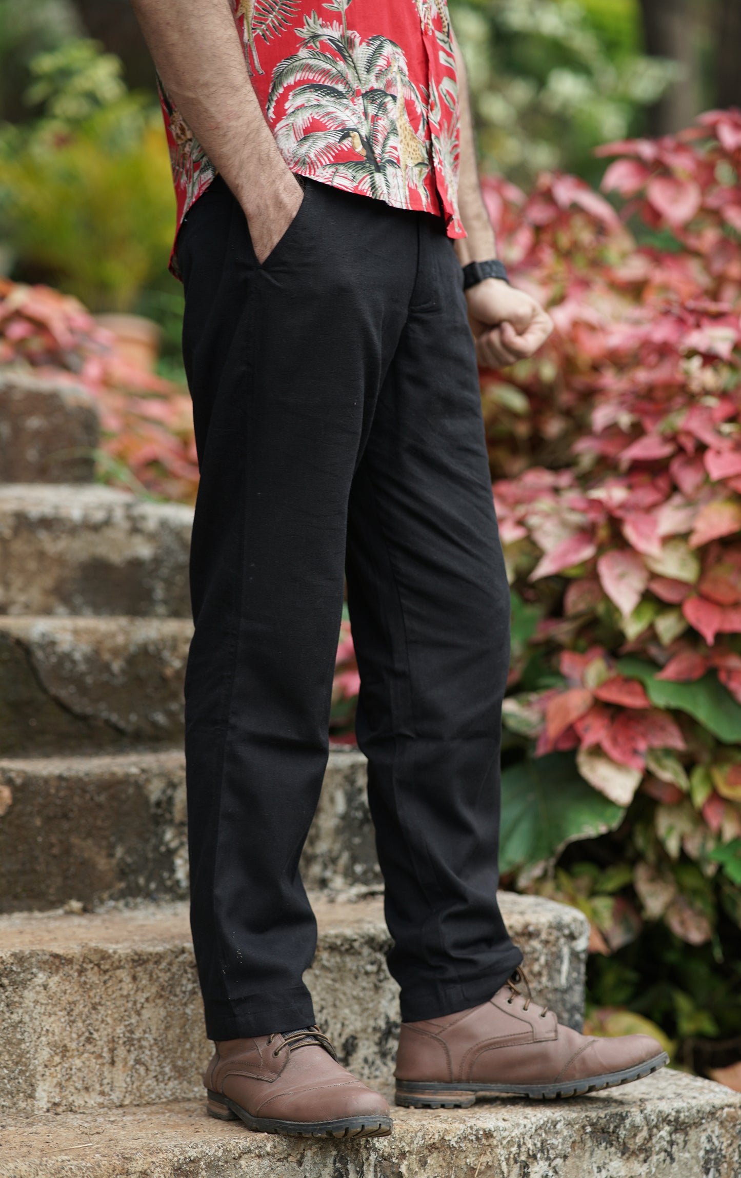 Woodland Escape Cotton Slub Trousers | Black