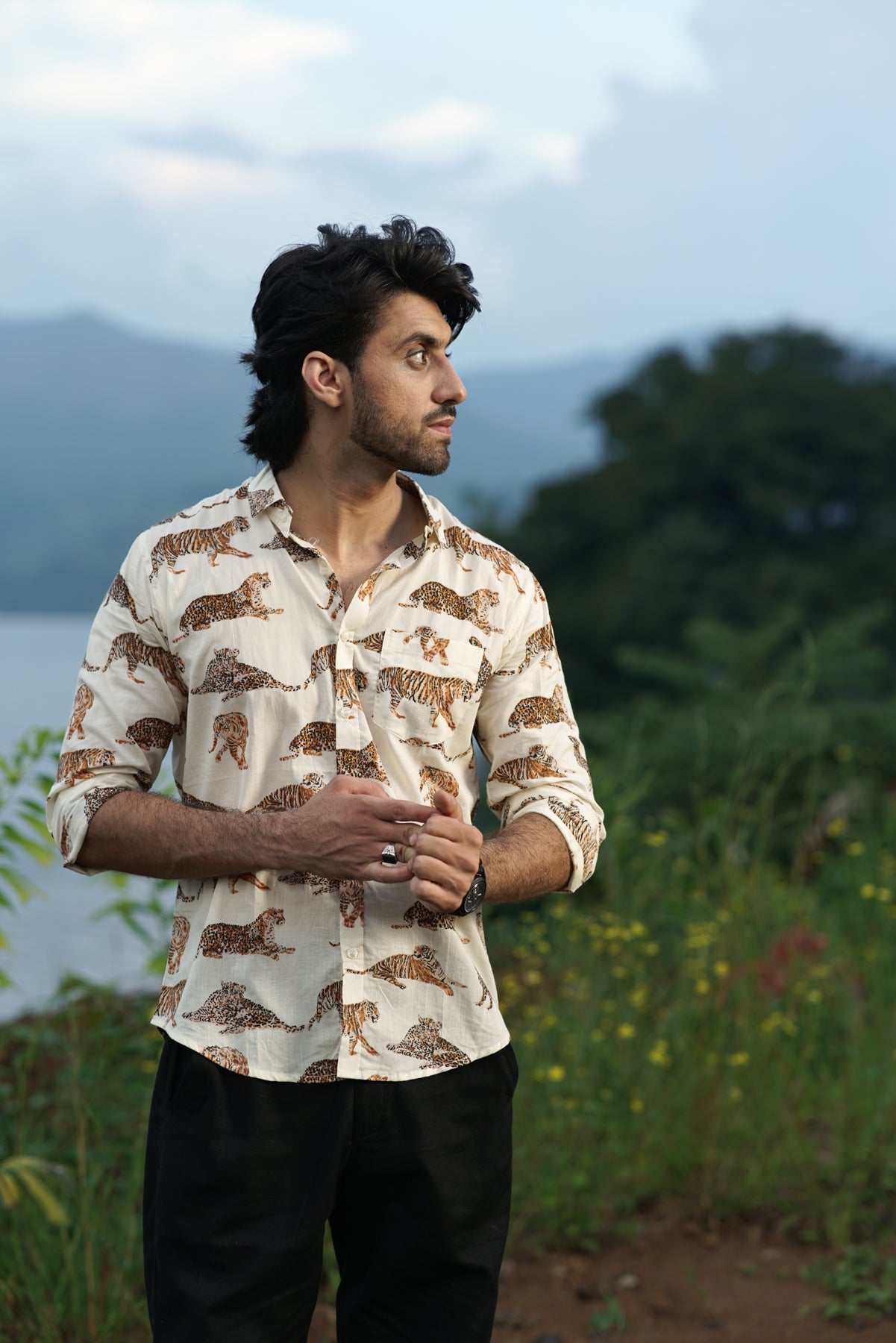 Tiger Print Full-Sleeve Shirt | Bold Jungle-Inspired Adventure Wear for Men