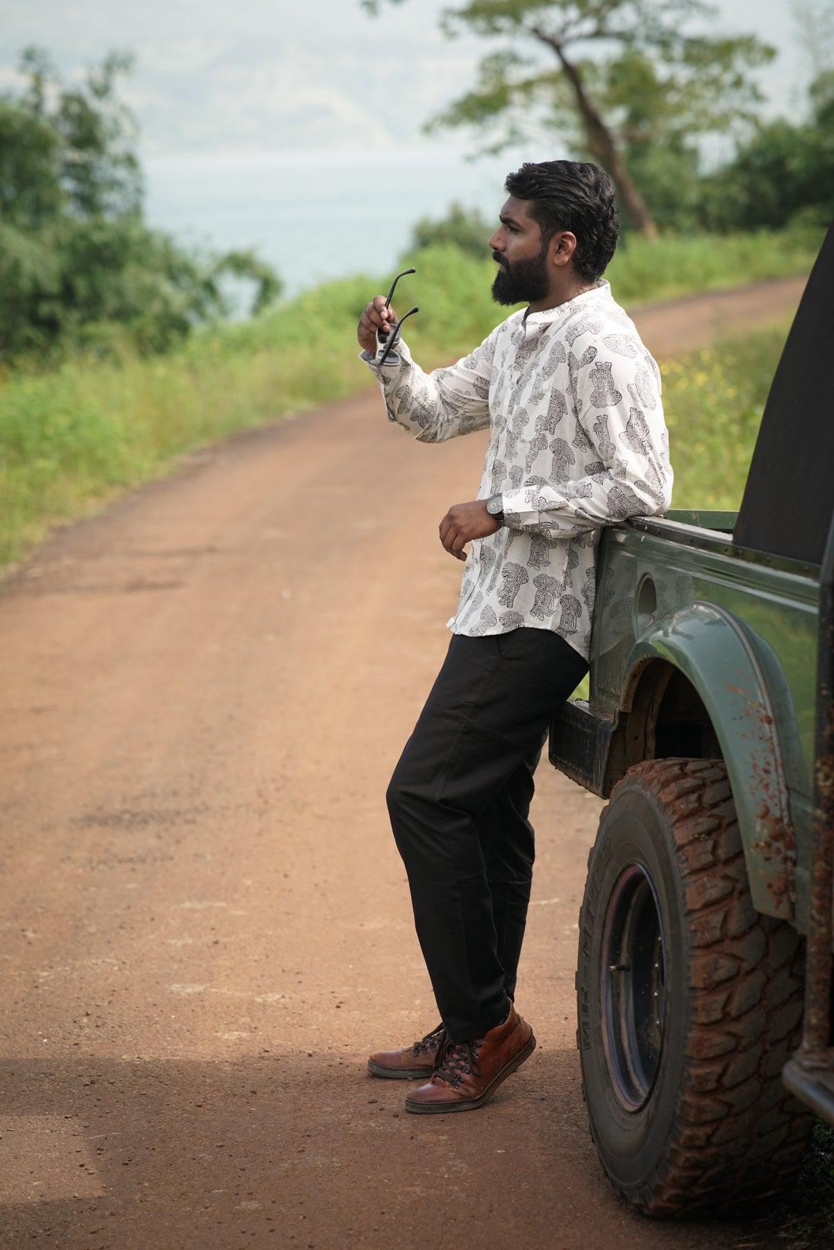 Elephant Print Full-Sleeve Shirt | Bold Jungle-Inspired Adventure Wear for Men
