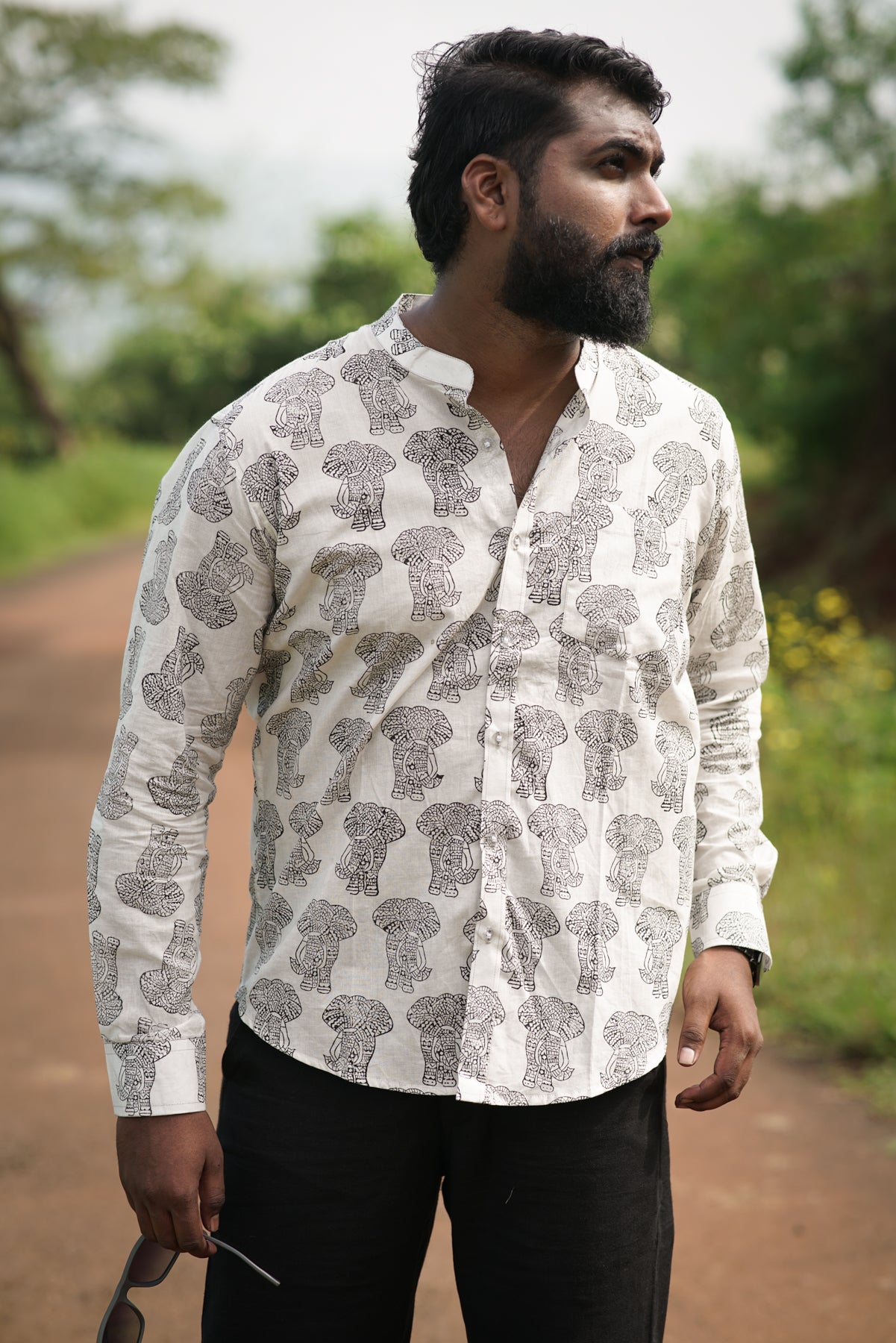 Elephant Print Full-Sleeve Shirt | Bold Jungle-Inspired Adventure Wear for Men