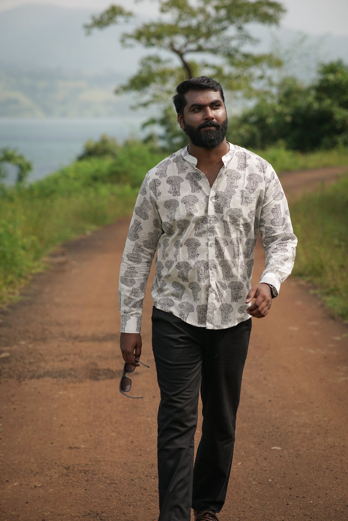 Elephant Print Full-Sleeve Shirt | Bold Jungle-Inspired Adventure Wear for Men