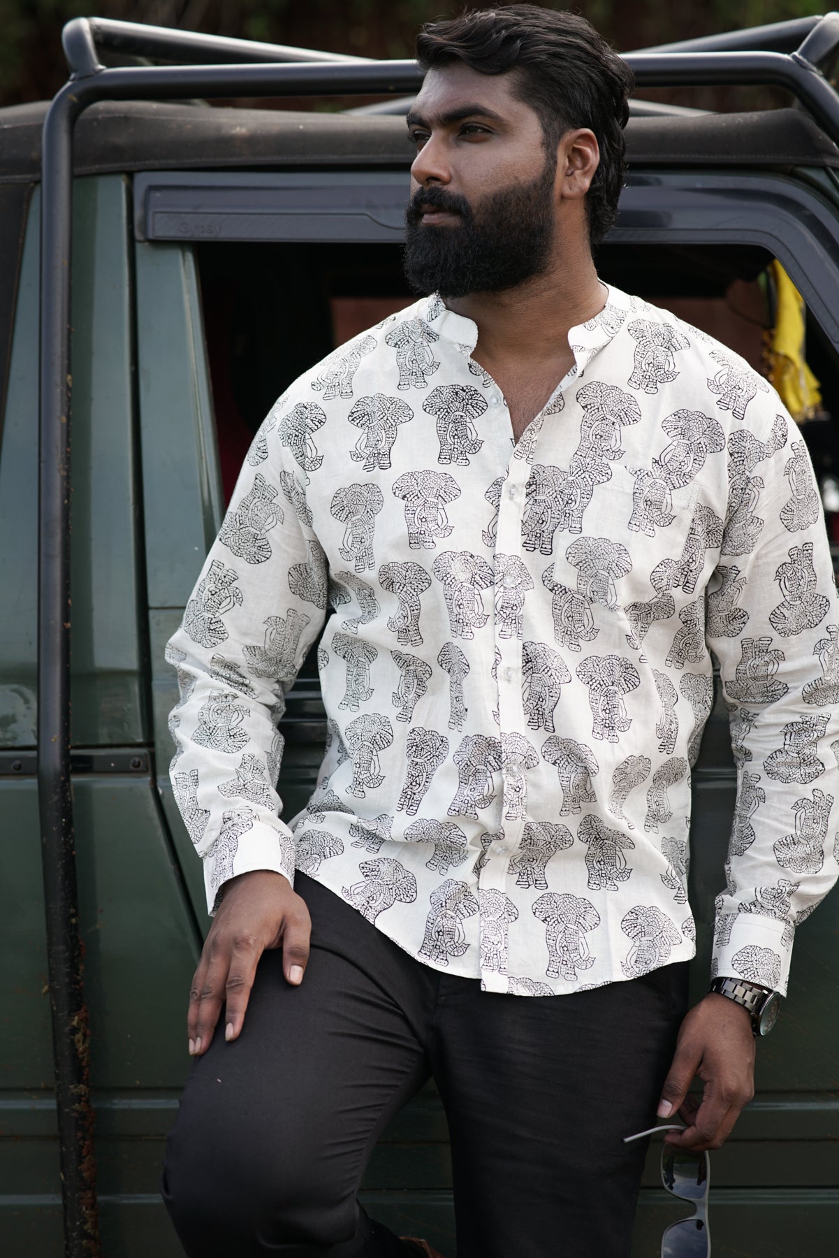 Elephant Print Full-Sleeve Shirt | Bold Jungle-Inspired Adventure Wear for Men