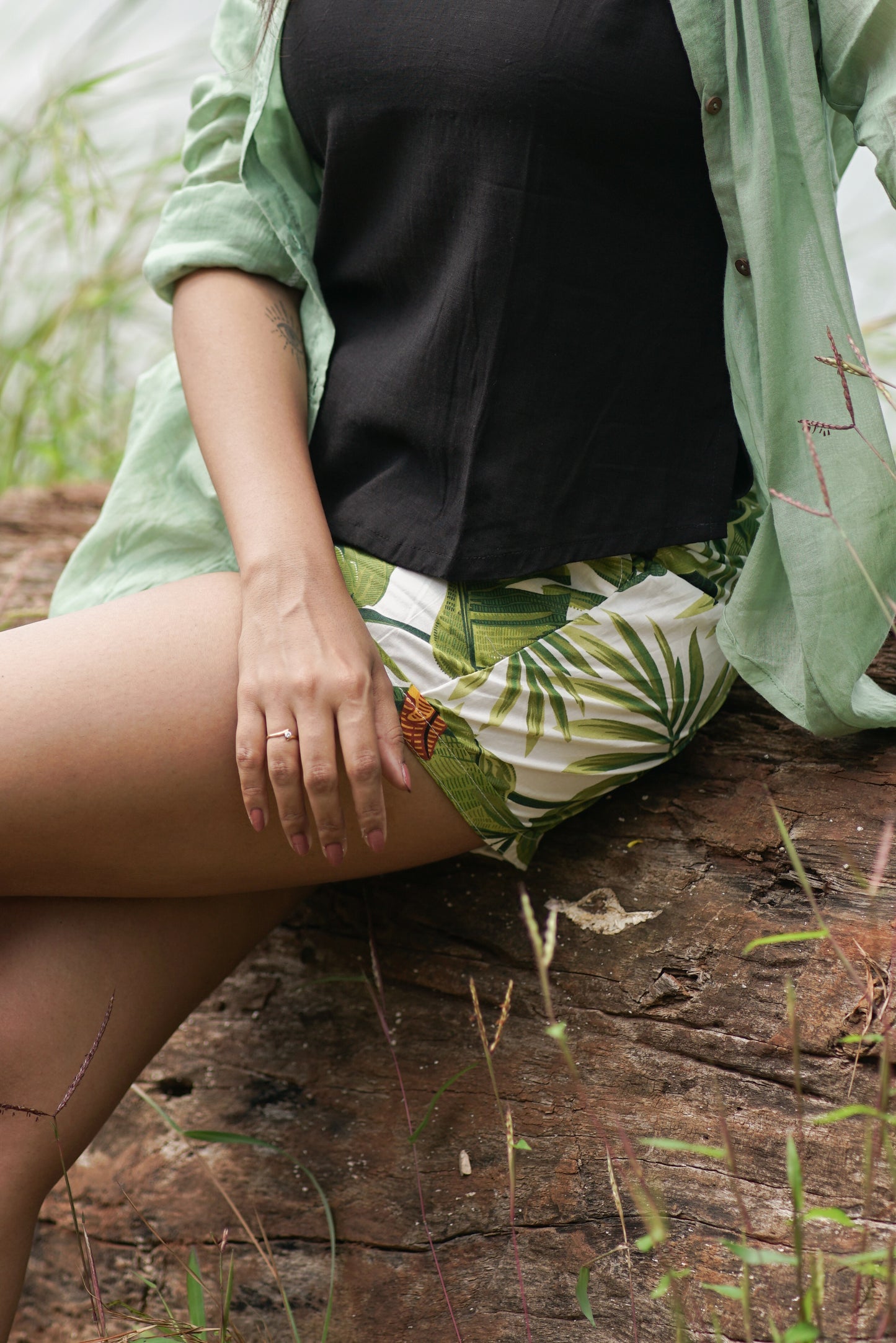 Bella- Jungle Print Cotton Twill Shorts | Mid-Waist Explorer Style (Shorts Only)