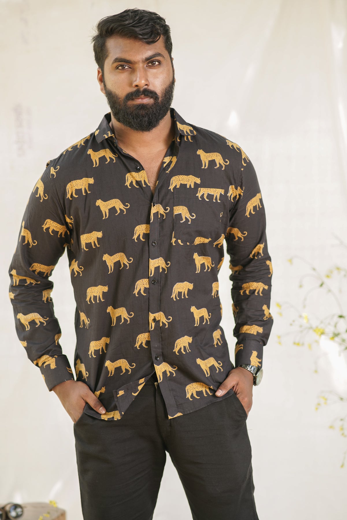 Blaze-Leopard Print Black Full-Sleeve Shirt | Fierce Jungle-Inspired Style