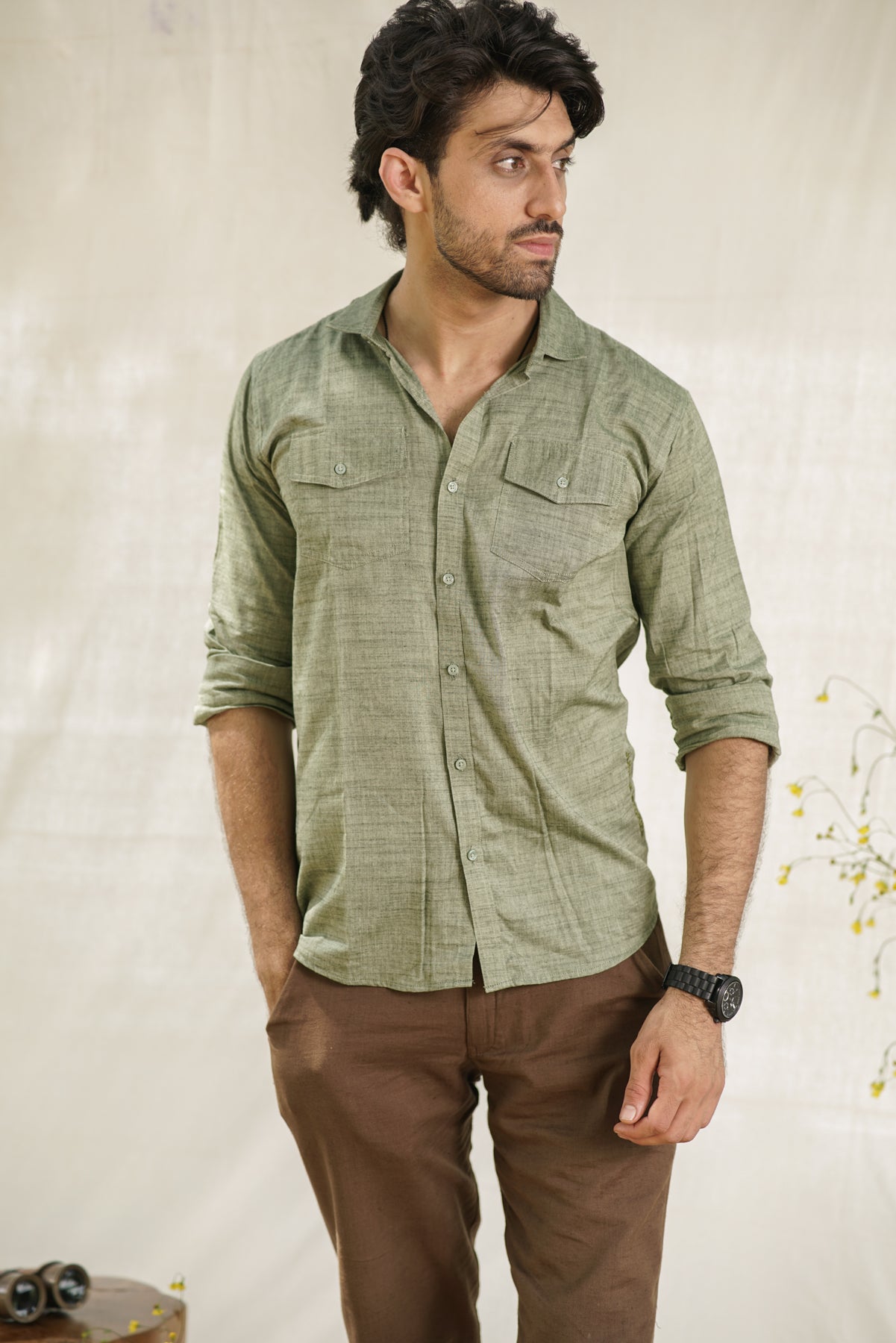 Textured Handloom Cotton Shirt | Jungle-Inspired Utility and Style