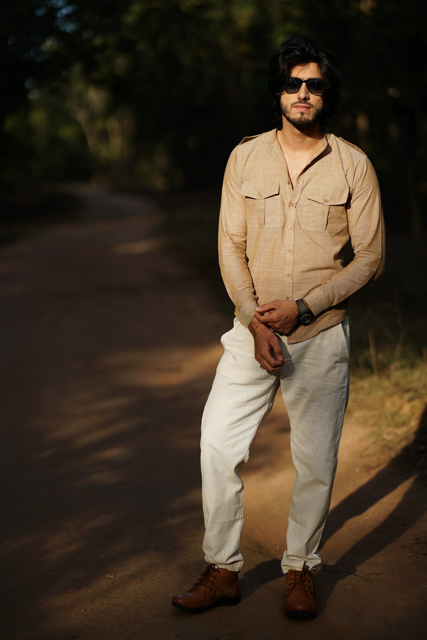 Theo- Woodland Escape Cotton Slub Trousers | Baige