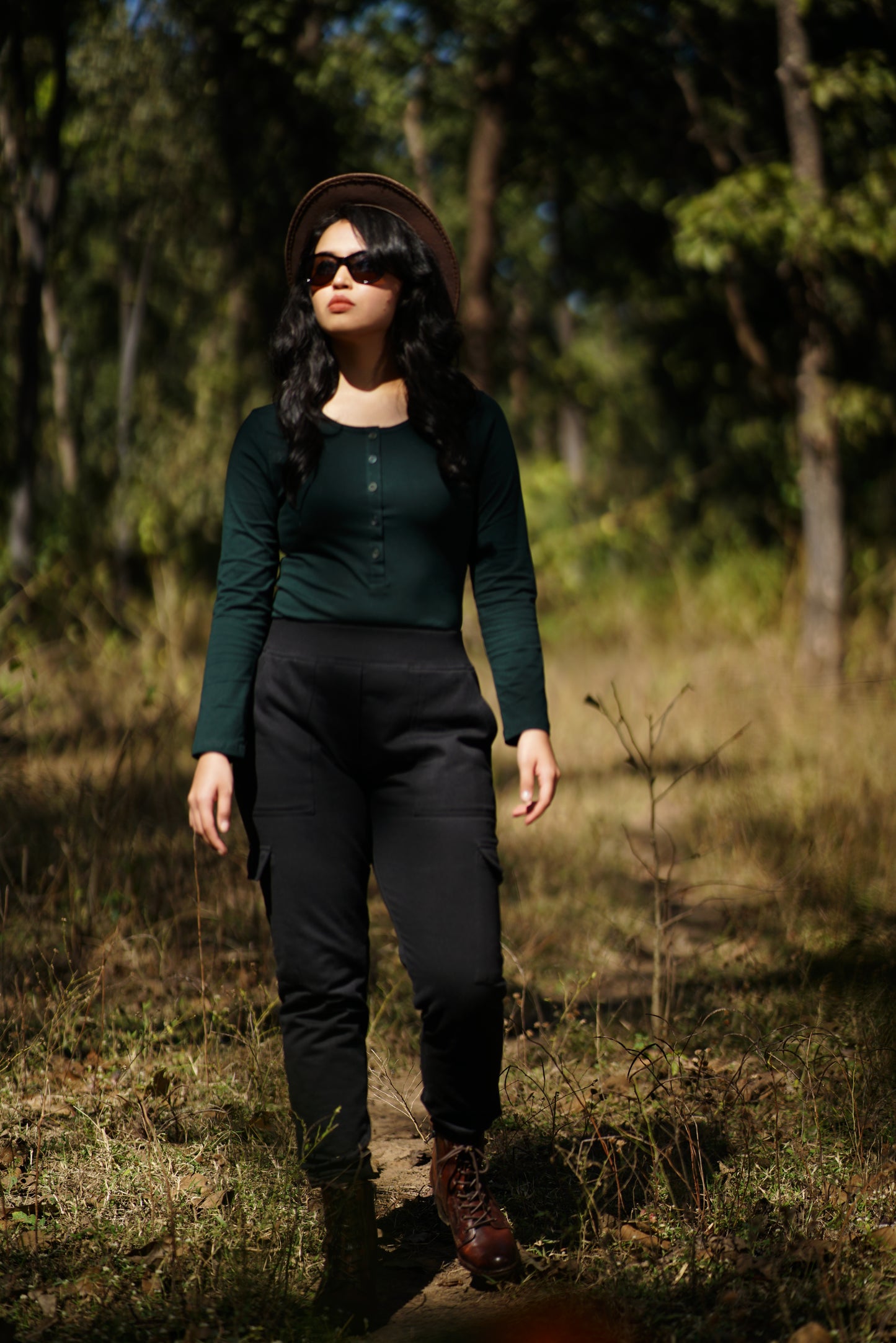 Eleanor- Stretch Knit T-Shirt | Boat Neck, Buttoned Front