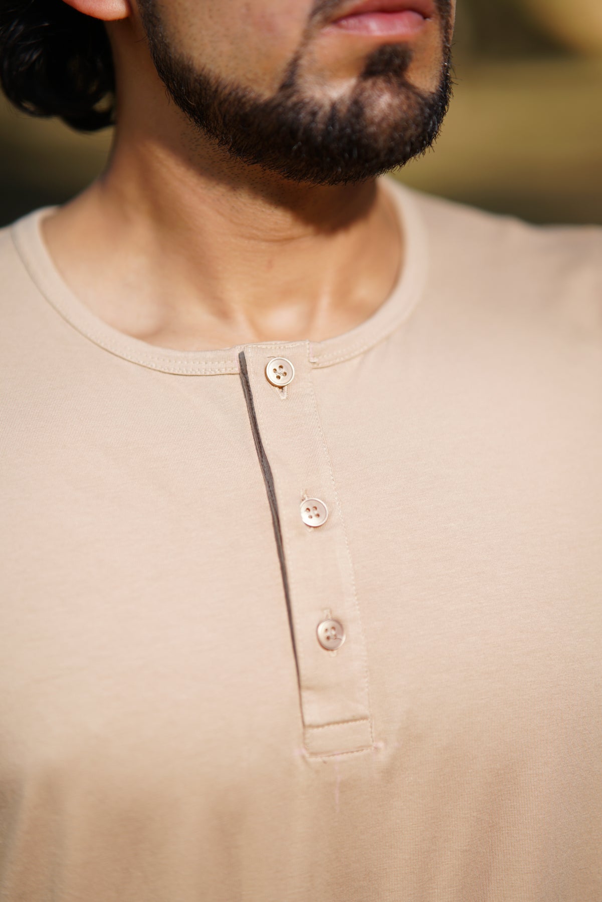 Rowan- Round Neck Half Placket Cotton Knit T-Shirt