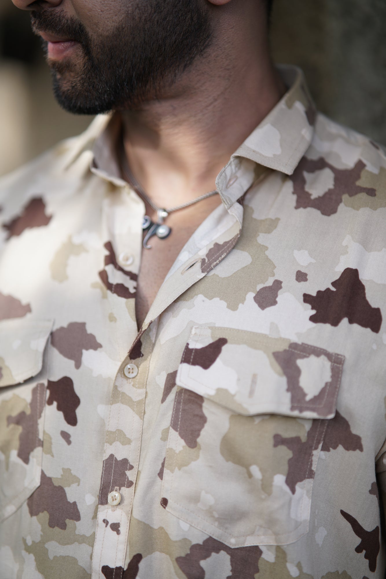 Bernard- Beige Camo Print Full Sleeves Shirt