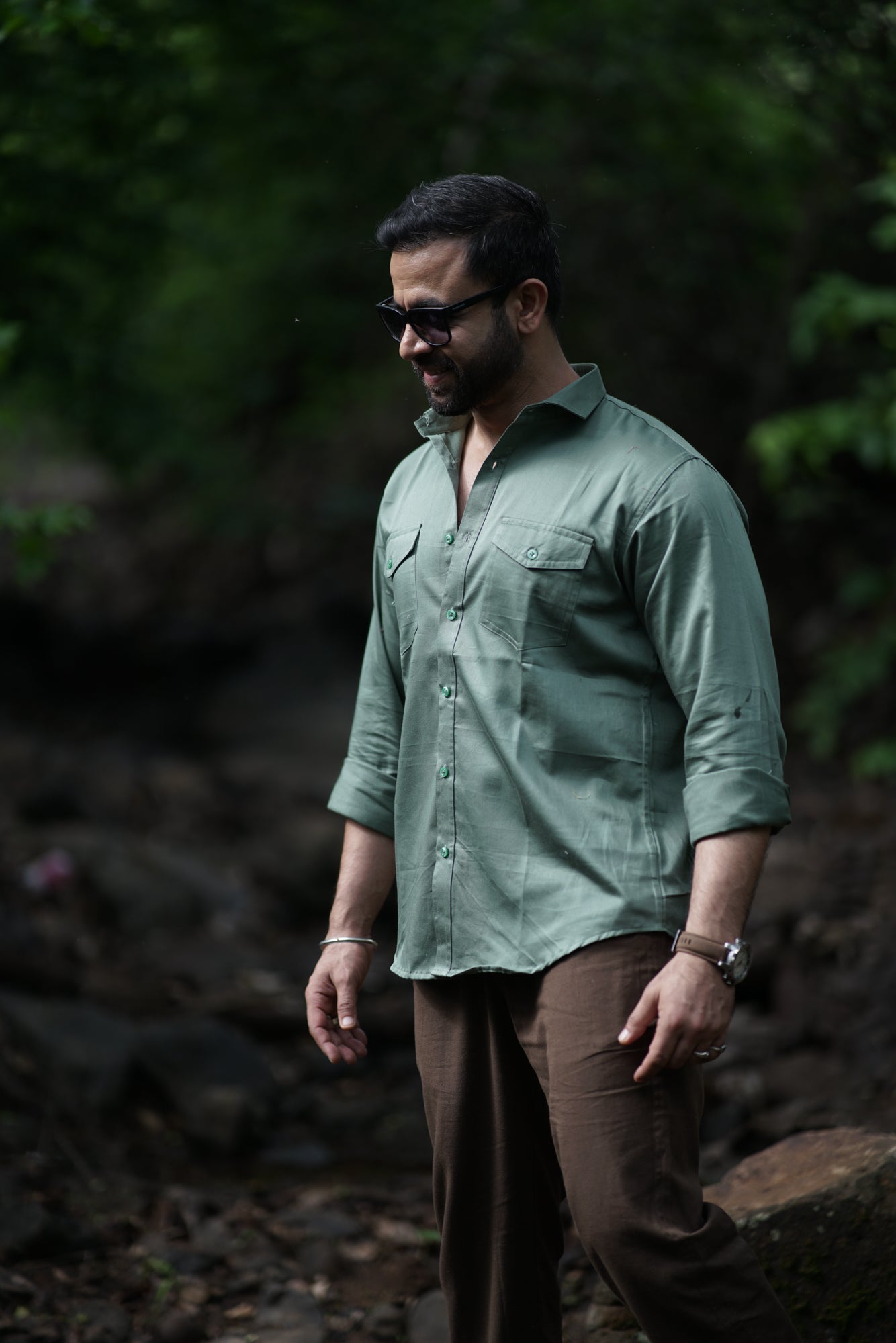 Gilbert- Dusty Green Cotton Twill Shirt