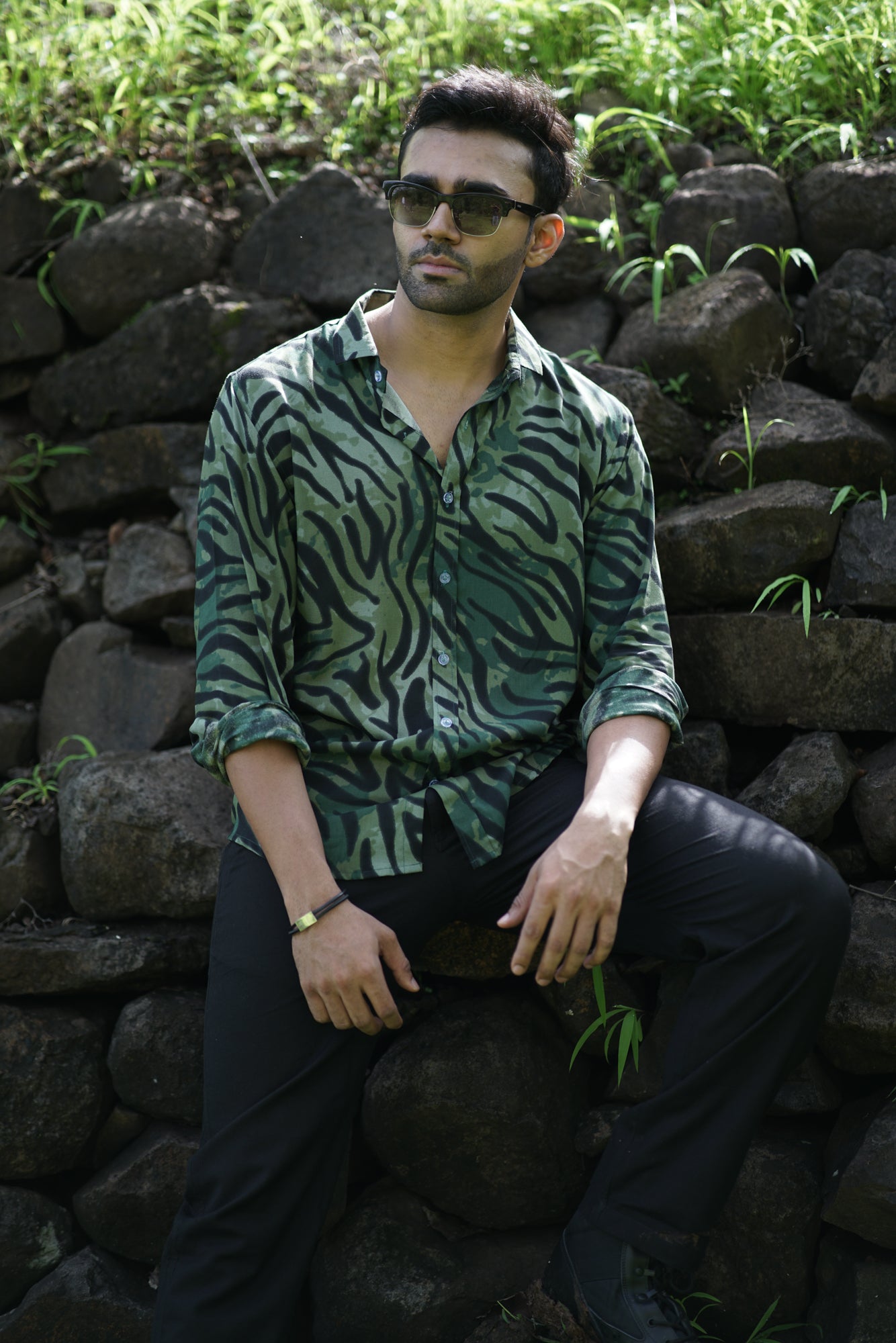 Dark Green Tiger Stripe Shirt