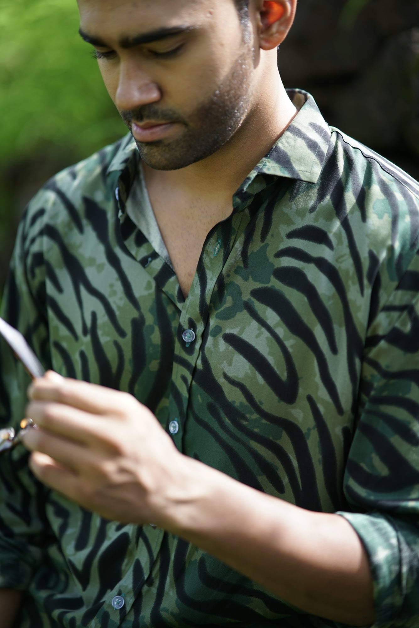 Dark Green Tiger Stripe Shirt