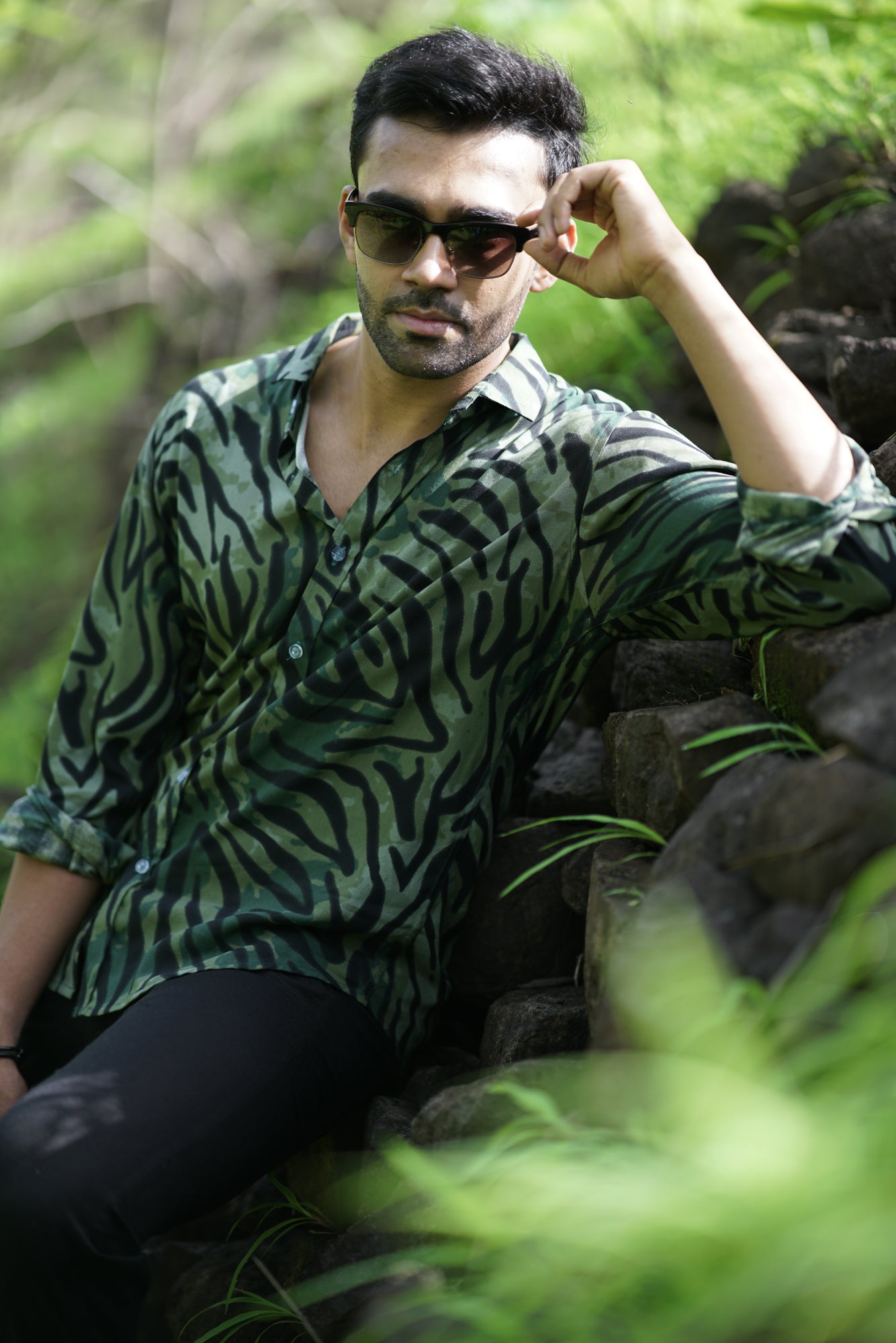 Dark Green Tiger Stripe Shirt