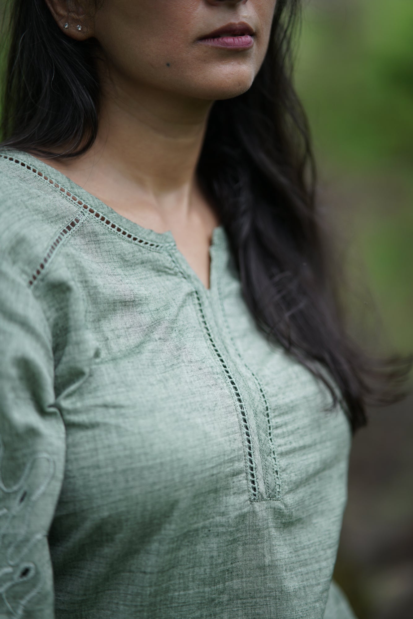 Gloria-Sage Green Cutwork Top