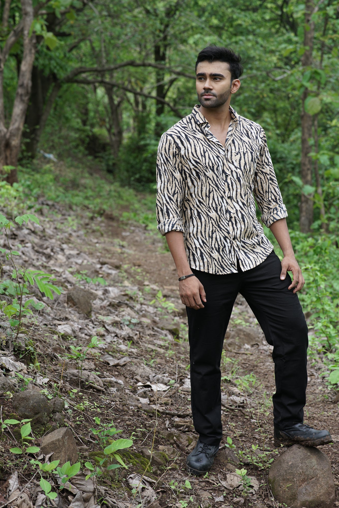 Beige Black Tiger Stripe Shirt