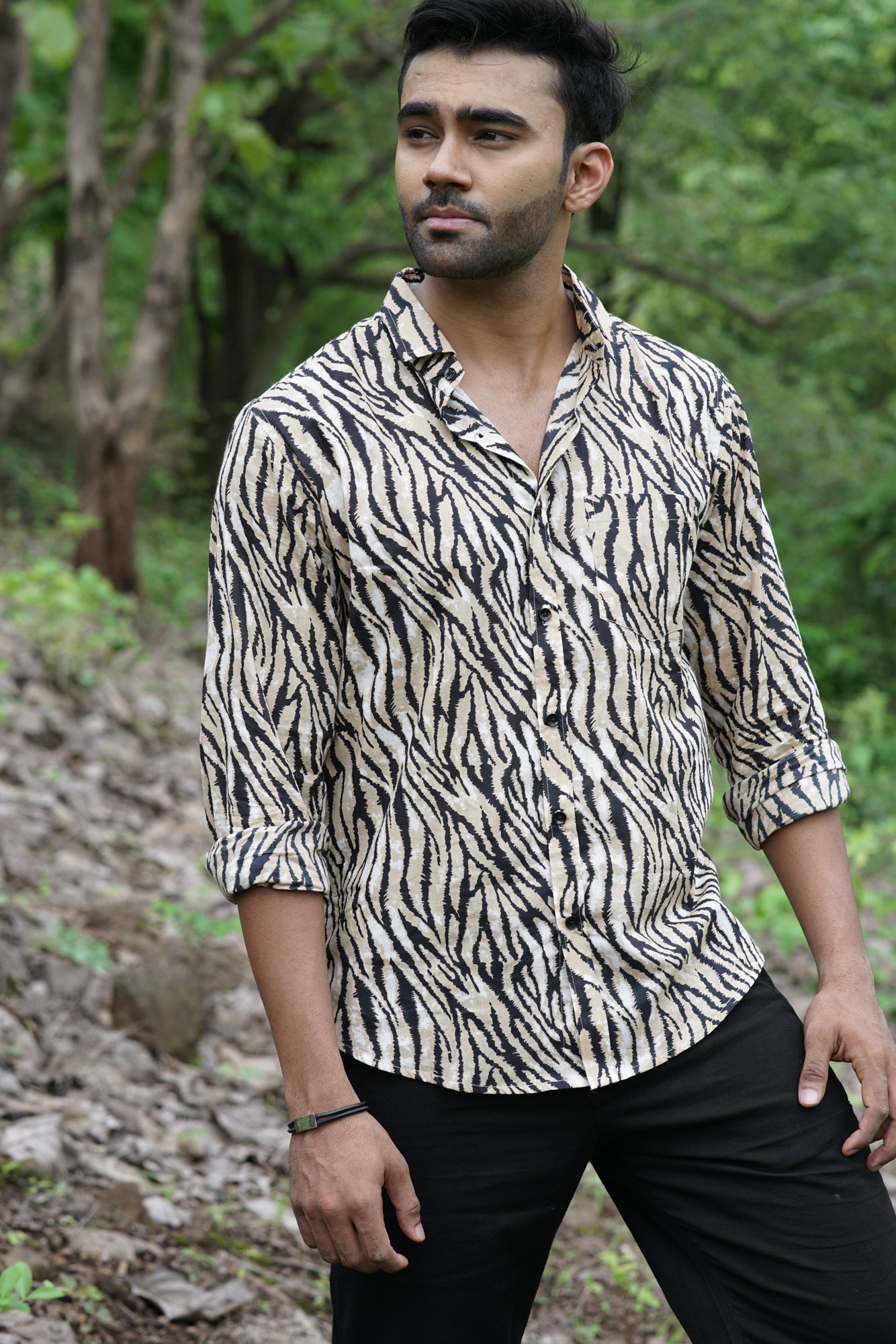 Beige Black Tiger Stripe Shirt
