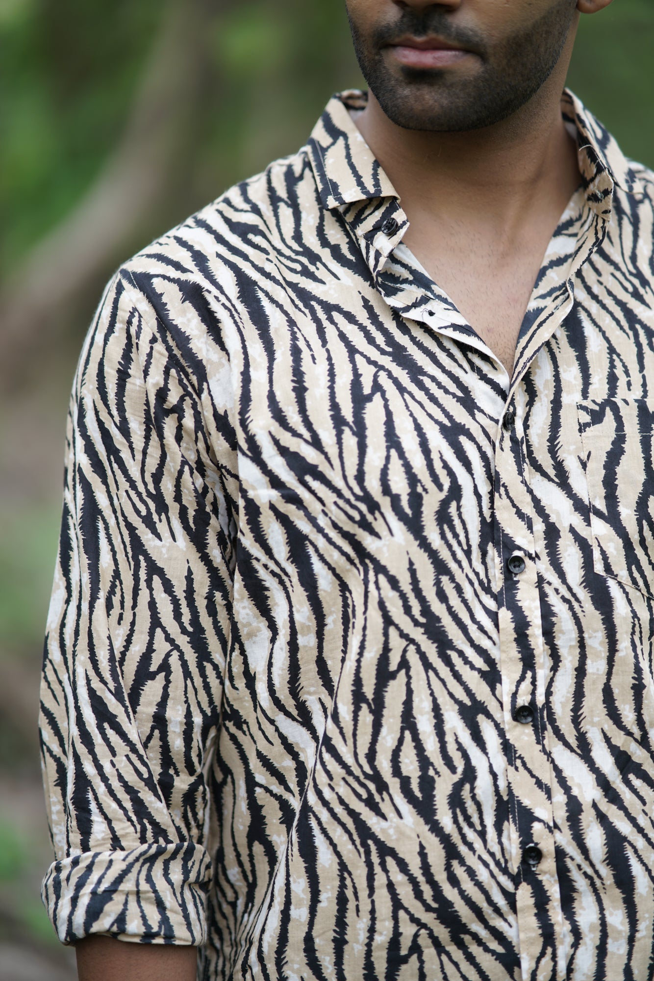 Albert- Beige Black Tiger Stripe Shirt