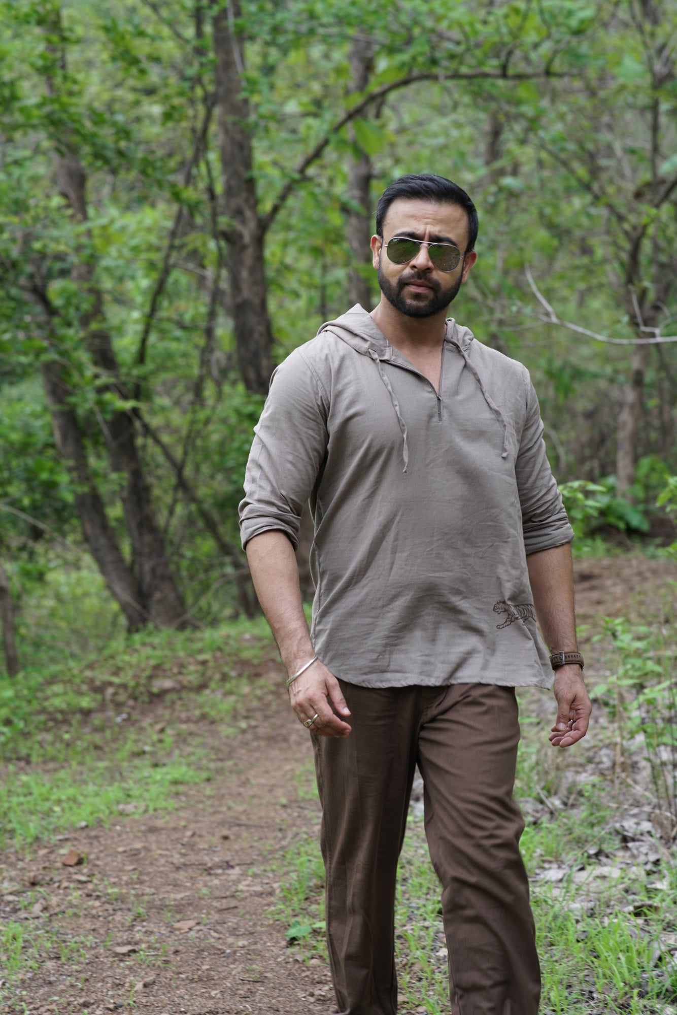 Grayson- Grey Hoodie With Tiger Blockprint