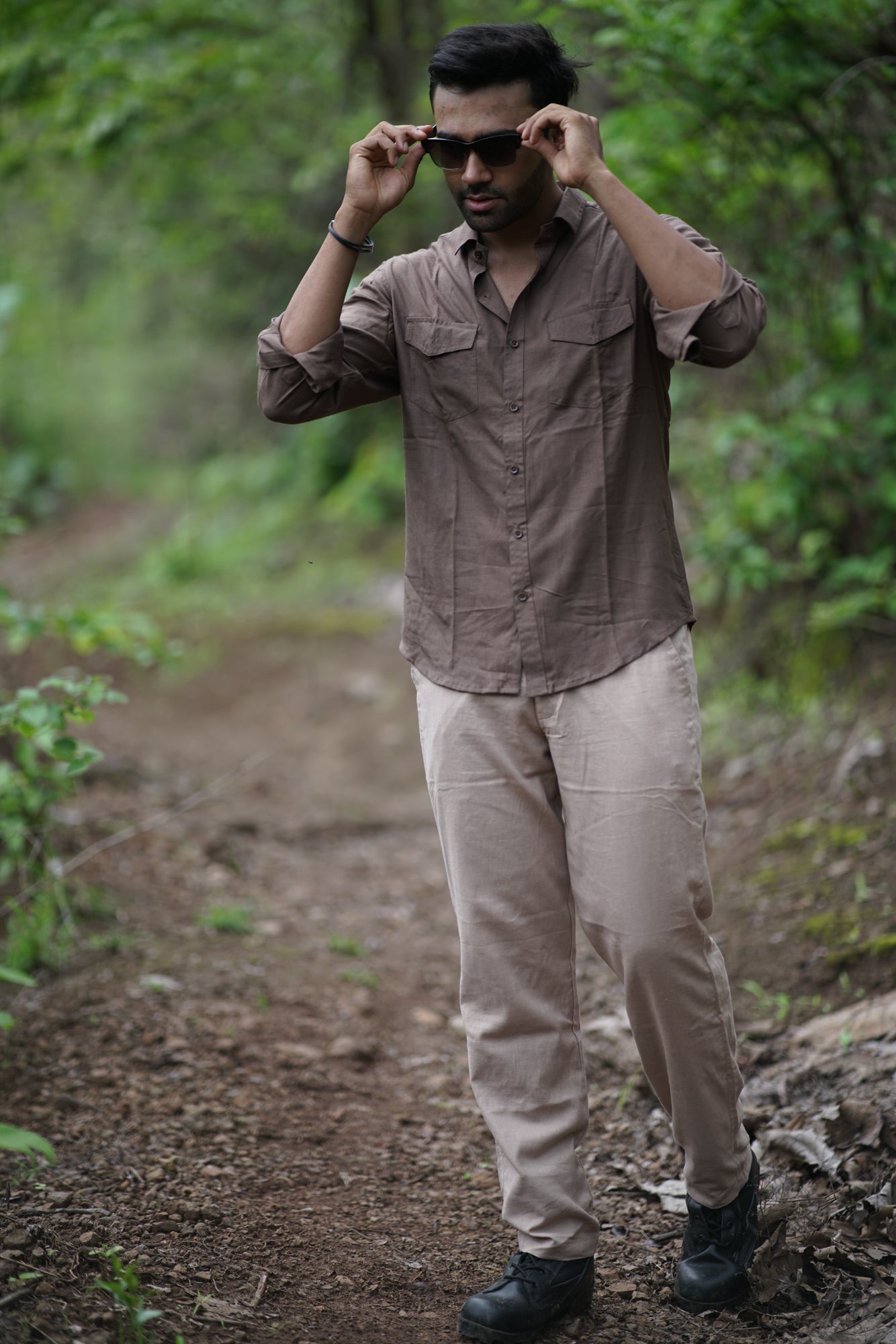 Alfred-Earth Brown Textured Handloom Cotton Shirt