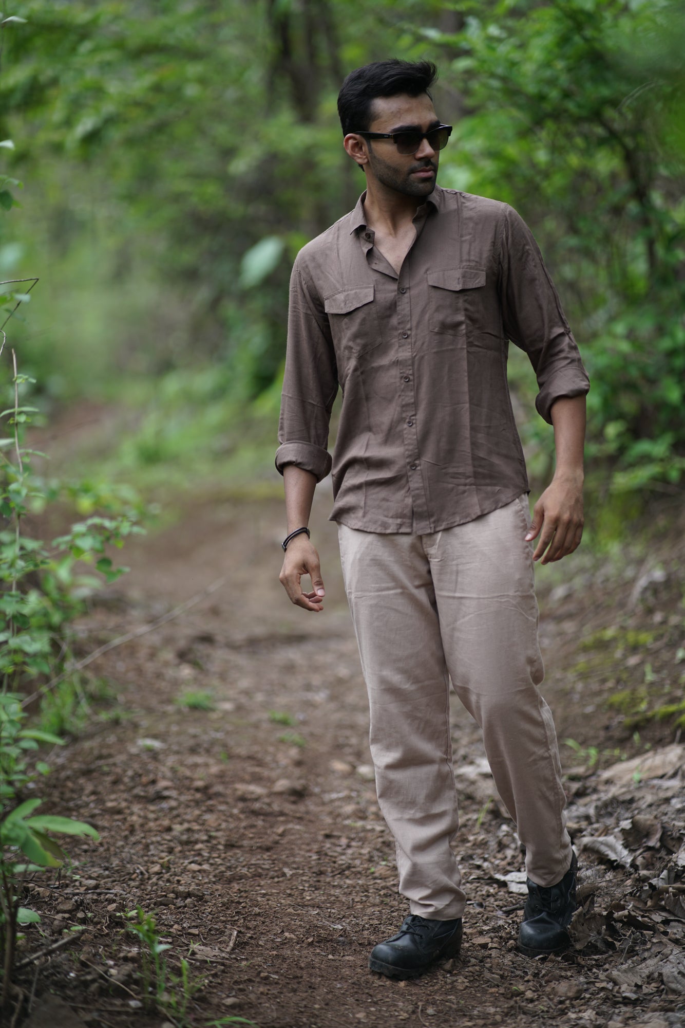 Alfred-Earth Brown Textured Handloom Cotton Shirt