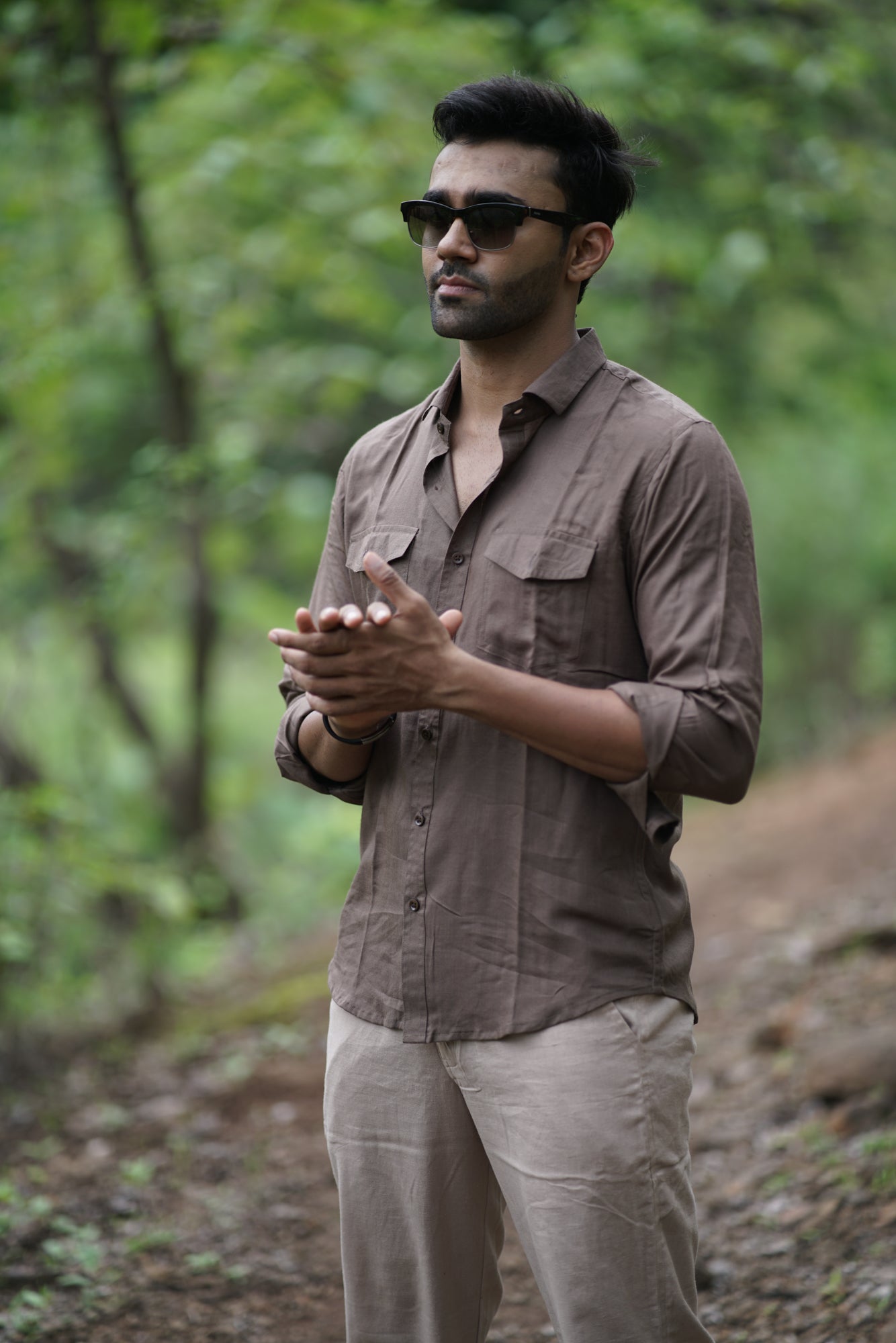 Alfred-Earth Brown Textured Handloom Cotton Shirt