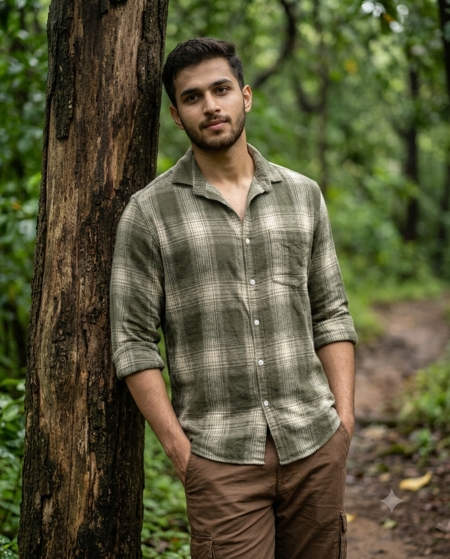 Men’s Olive Green Full-Sleeve Cotton Checked Shirt