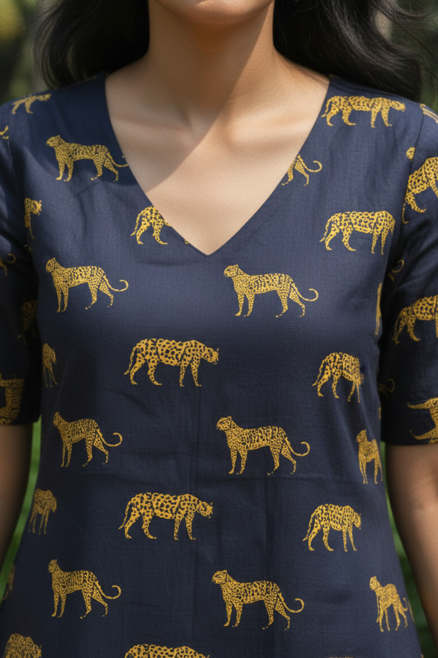 Imogen Leopard Print Cotton Dress | Knee-Length with Pockets & Side Slit