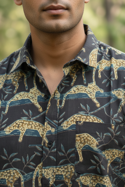Sleepy leopard I Men's Cotton Loepard Print Shirt