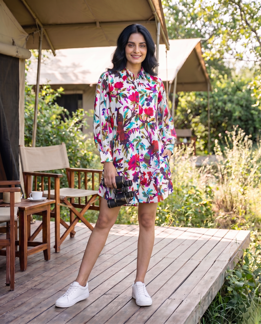 Vibrant Tropical I Tropical Print Shirt Style Dress