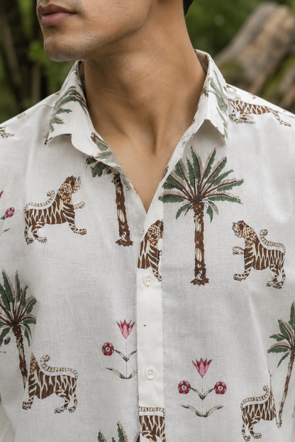 Wild Retreat – Tiger & Palm Print Shirt