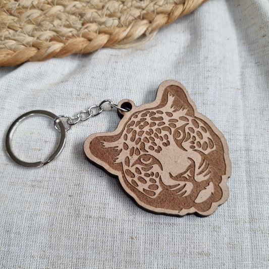Jungle Essence Keychain | Wooden Engraved Design (Leopard)