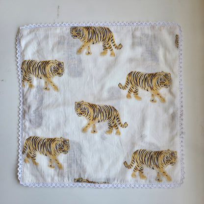 Handkerchief I Tiger on White Beige