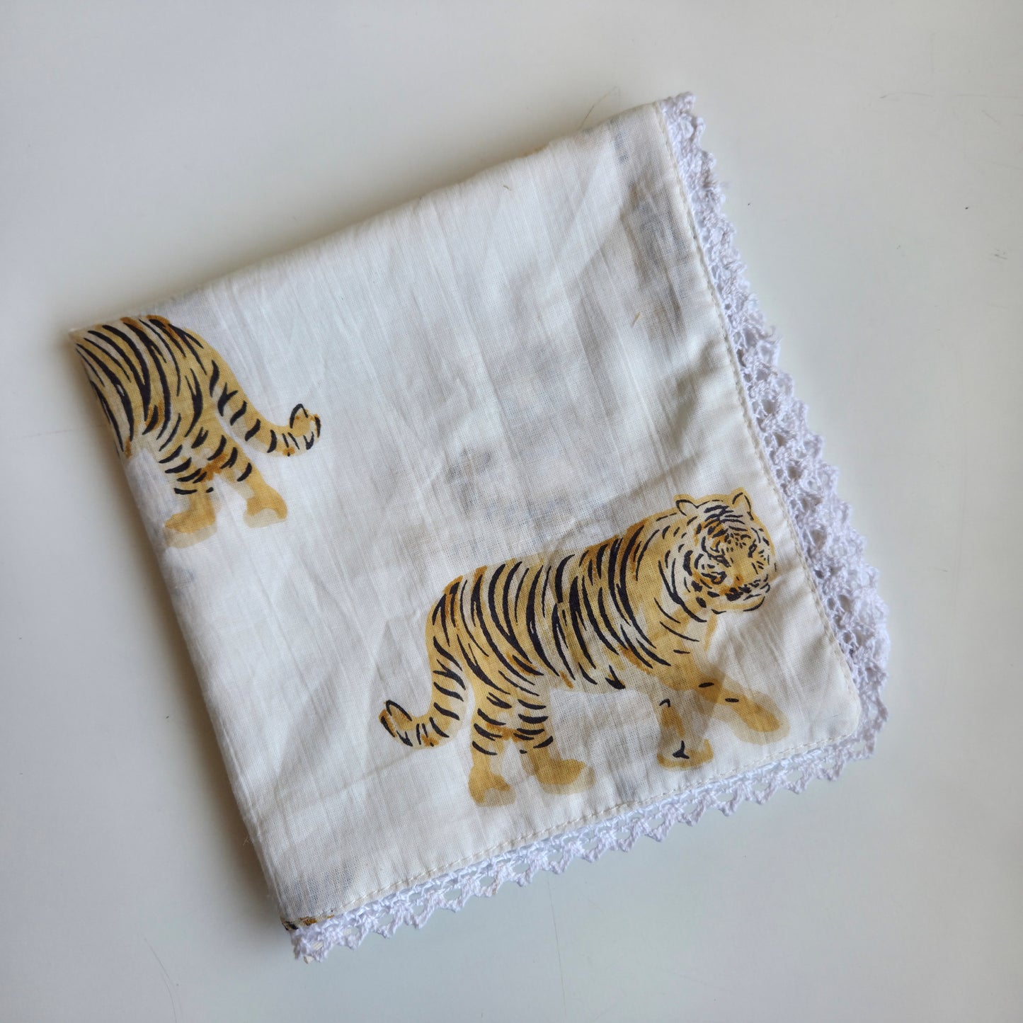Handkerchief I Tiger on White Beige