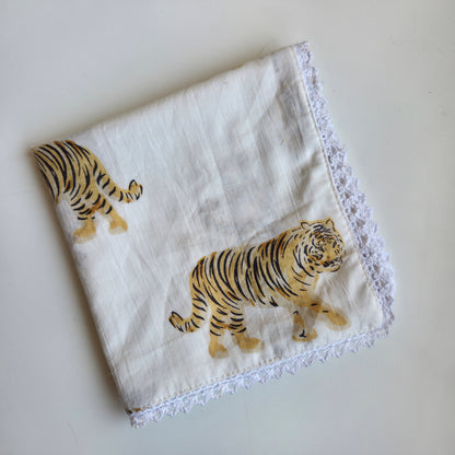 Handkerchief I Tiger on White Beige
