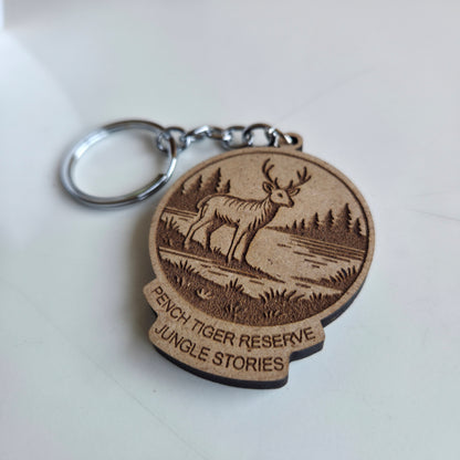 Jungle Essence Keychain | Wooden Engraved Design Pench Deer