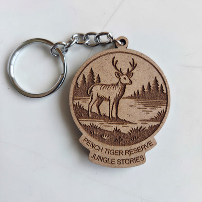 Jungle Essence Keychain | Wooden Engraved Design Pench Deer