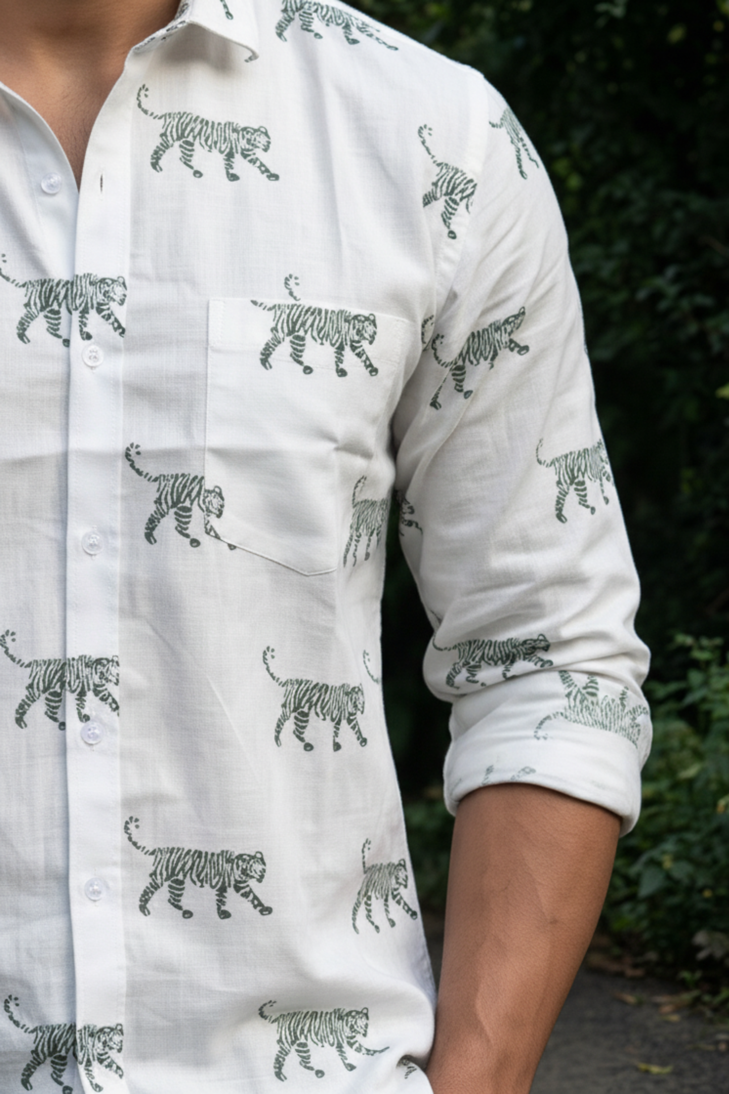 Green tiger I Men's Cotton Tiger Print Shirt