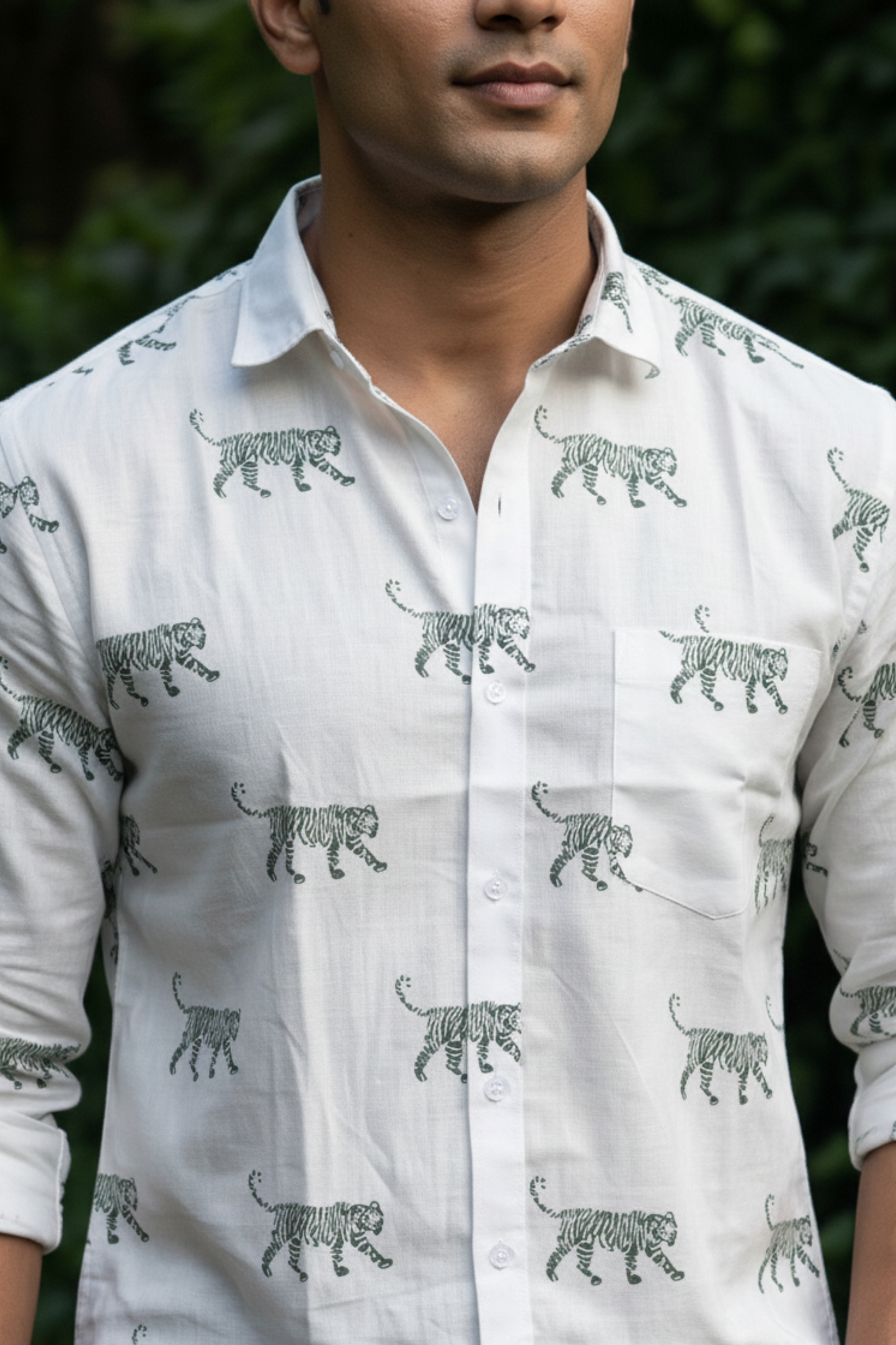 Green tiger I Men's Cotton Tiger Print Shirt