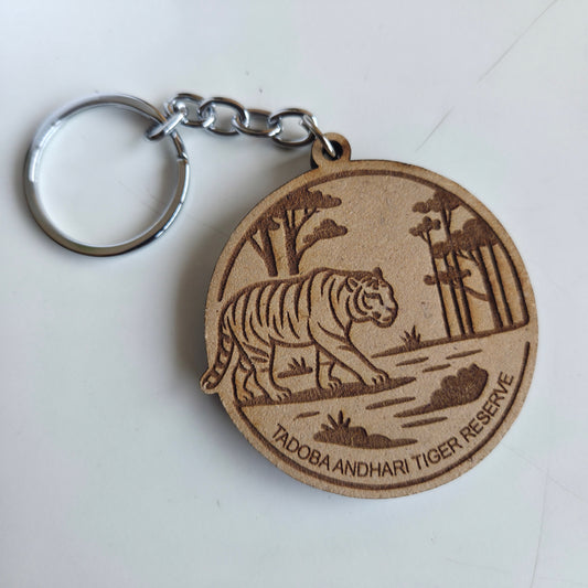 Jungle Essence Keychain | Wooden Engraved Design Tadoba Tiger