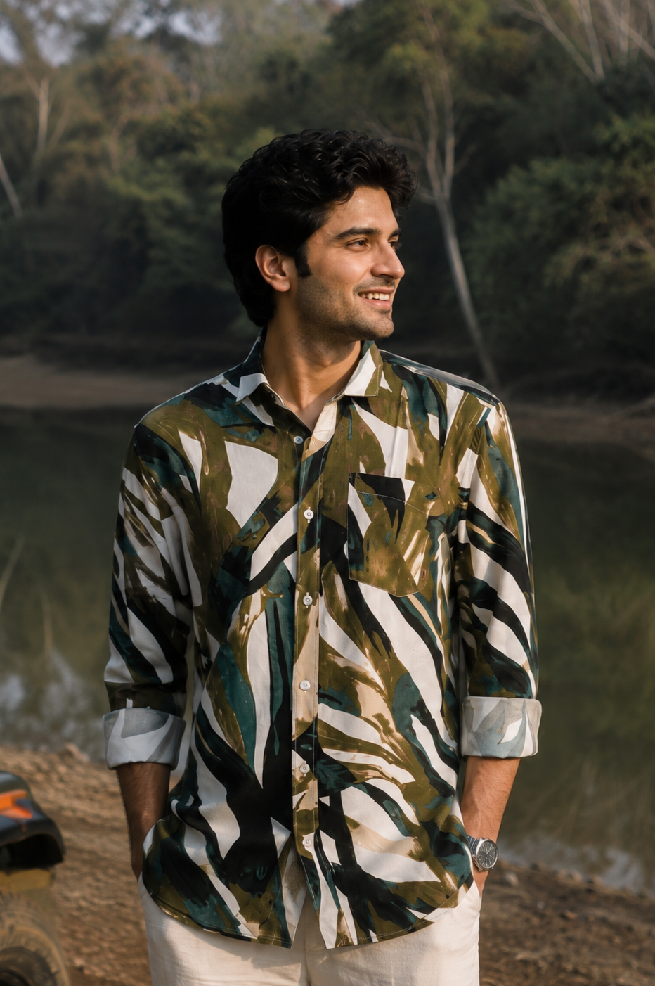 Men’s Abstract Nature-inspired Full-Sleeve Rayon Shirt