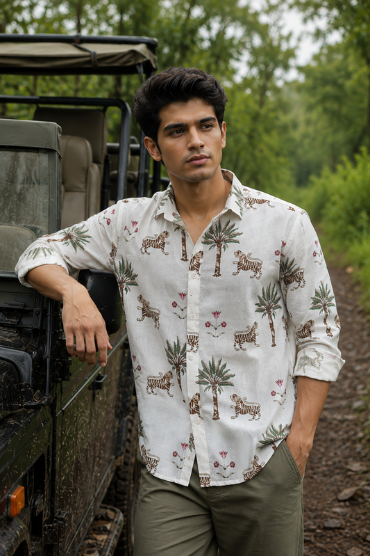 Wild Retreat – Tiger & Palm Print Shirt