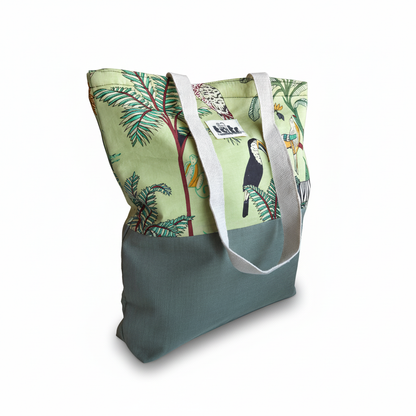Hornbill Green Two Fabric Tote Bag