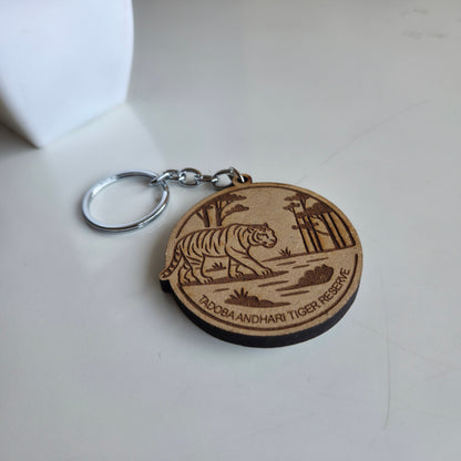 Jungle Essence Keychain | Wooden Engraved Design Tadoba Tiger