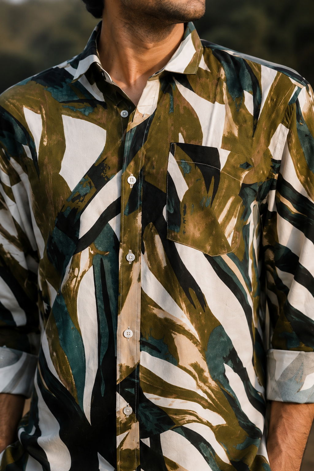 Men’s Abstract Nature-inspired Full-Sleeve Rayon Shirt