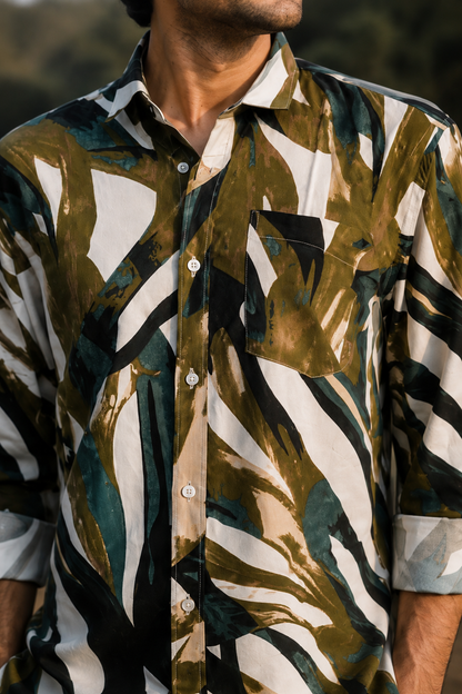 Men’s Abstract Nature-inspired Full-Sleeve Rayon Shirt