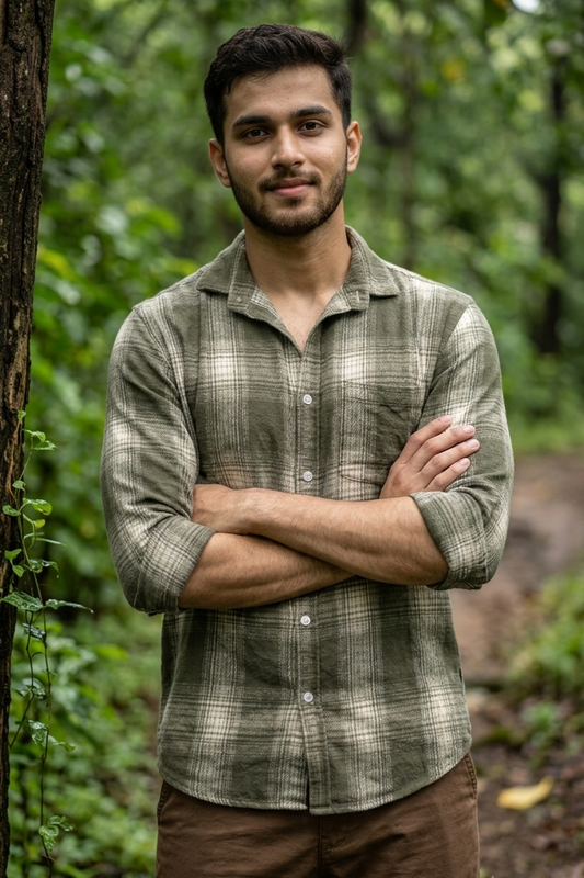 Men’s Olive Green Full-Sleeve Cotton Checked Shirt