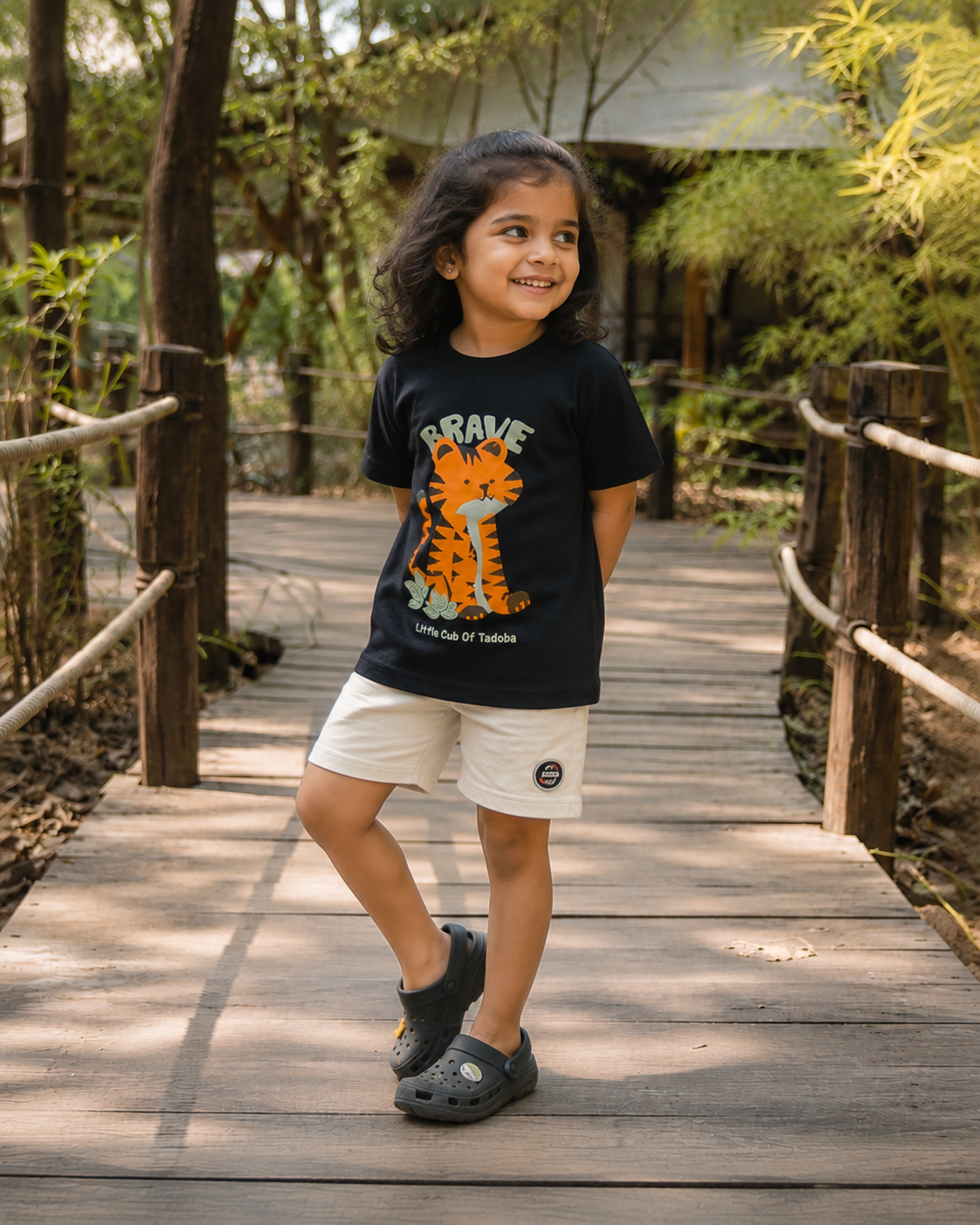 Black Brave Tiger Graphic Cotton T-Shirt for Kids