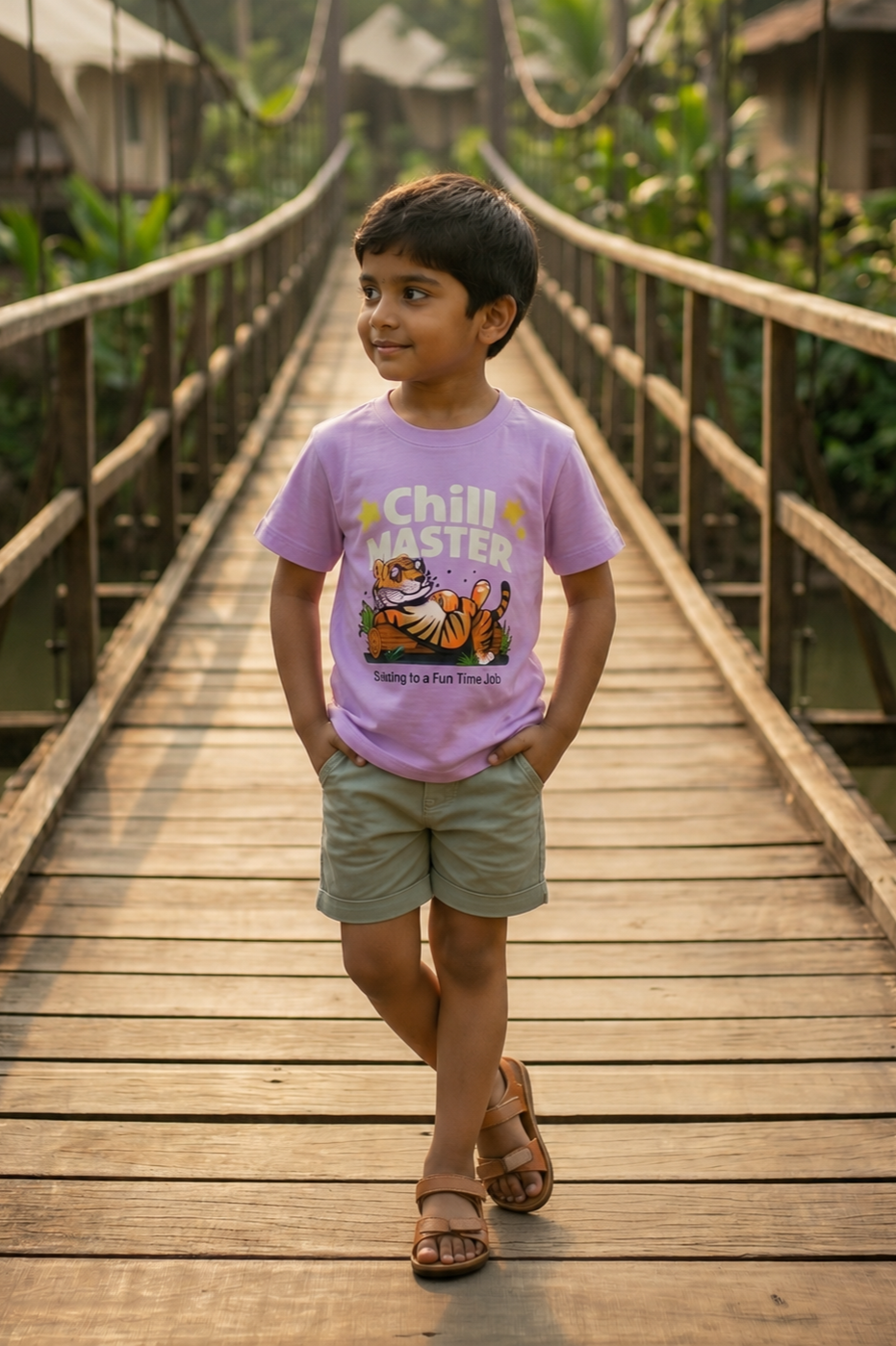 Chill Tiger Lavender Graphic T-Shirt for Kids